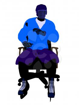 Royalty Free Clipart Image of a Hockey Player in a Chair