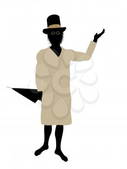 Royalty Free Clipart Image of a Boy in a Nightshirt Wearing a Top Hat and Umbrella