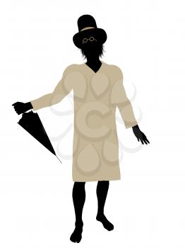 Royalty Free Clipart Image of a Boy in a Nightshirt Wearing a Top Hat and Umbrella