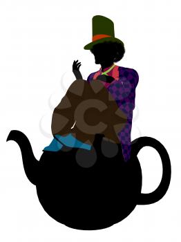 Royalty Free Clipart Image of a Man in a Hat on a Teapot