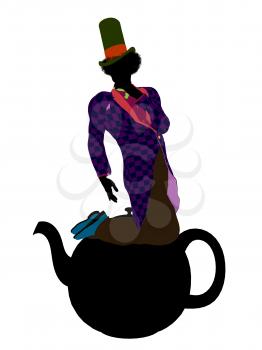 Royalty Free Clipart Image of a Man in a Hat on a Teapot