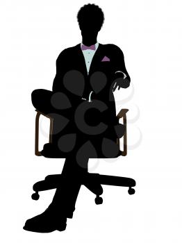 Royalty Free Photo of a Man Wearing a Bow Tie Sitting in a Chair