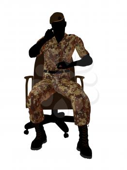 Royalty Free Clipart Image of a Soldier in an Office Chair