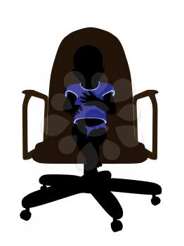 Royalty Free Clipart Image of a Silhouette of a Baby Boy in a Chair