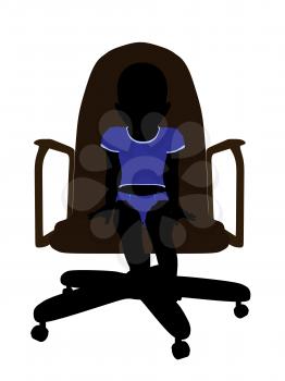 Royalty Free Clipart Image of a Silhouette of a Baby Boy in a Chair