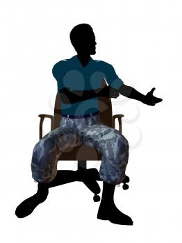 Royalty Free Clipart Image of a Male Soldier in a Chair