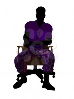 Royalty Free Clipart Image of a Man Wearing Camouflage Pants Sitting in a Chair
