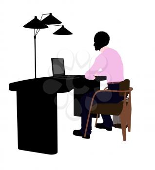 Royalty Free Clipart Image of a Man at a Desk With a Lamp