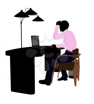 Royalty Free Clipart Image of a Man at a Desk With a Lamp