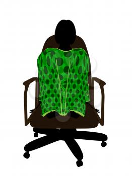 Royalty Free Clipart Image of a Woman in Pyjamas Sitting in a Chair