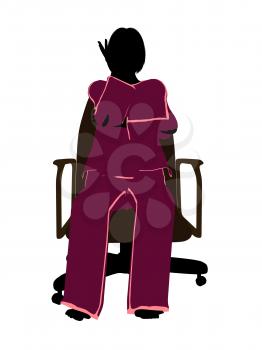 Royalty Free Clipart Image of a Woman in Pyjamas Sitting in a Chair