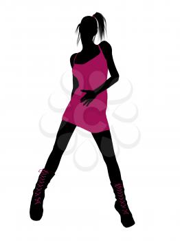 Royalty Free Clipart Image of a Girl Silhouette in a Pink Dress