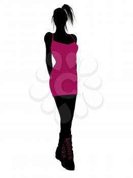 Royalty Free Clipart Image of a Girl Silhouette in a Pink Dress