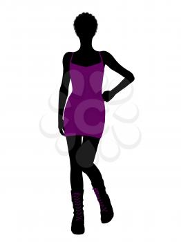 Royalty Free Clipart Image of a Girl in a Purple Dress