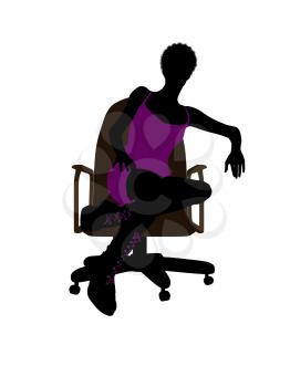 Royalty Free Clipart Image of a Girl in a Purple Dress Sitting in a Chair