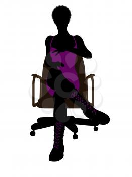 Royalty Free Clipart Image of a Girl in a Purple Dress Sitting in a Chair