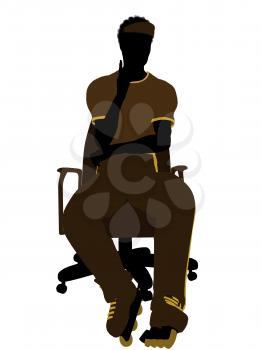 Royalty Free Clipart Image of a Man Wearing Roller Skates Sitting in a Chair