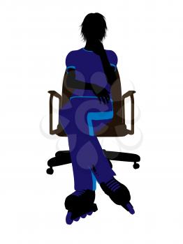 Royalty Free Clipart Image of a Girl Wearing Roller Blades Sitting in a Chair