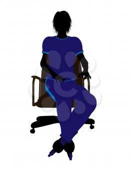 Royalty Free Clipart Image of a Girl Wearing Roller Blades Sitting in a Chair