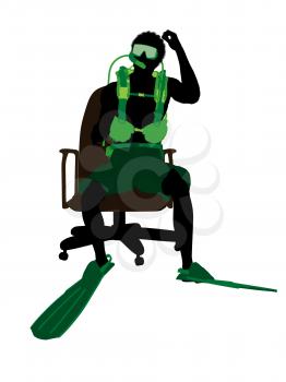 Royalty Free Clipart Image of a Scuba Diver in a Chair
