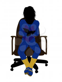 Male teen skier sitting in a chair silhouette on a white background