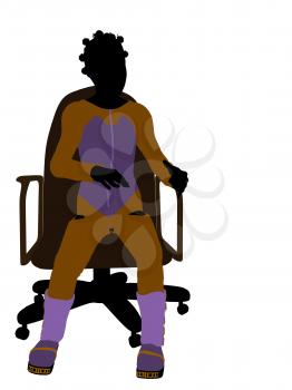 Female teen skier sitting on a chair silhouette on a white background