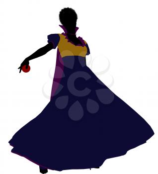 Royalty Free Clipart Image of a Woman in a Gown Holding an Apple