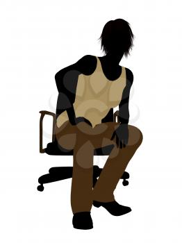 Casual dressed female sitting on a chair silhouette on a white background