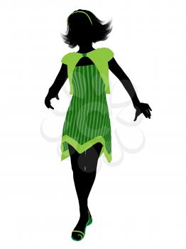 Royalty Free Clipart Image of a Girl Wearing a Green Dress