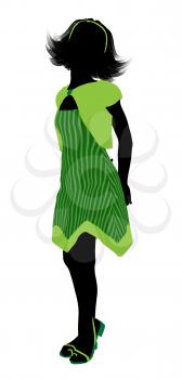 Royalty Free Clipart Image of a Girl Wearing a Green Dress