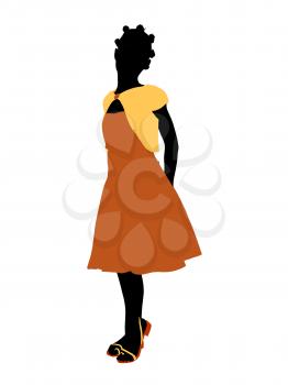 Royalty Free Clipart Image of a Girl in an Orange Dress