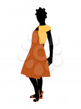 Royalty Free Clipart Image of a Girl in an Orange Dress