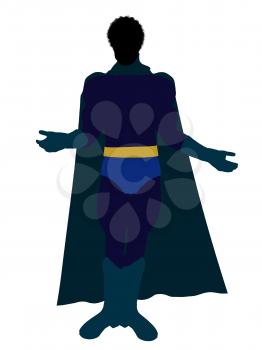 African American super hero silhouette dressed in shorts on a white background
