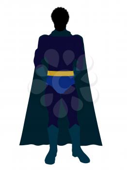 African American super hero silhouette dressed in shorts on a white background