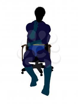Royalty Free Clipart Image of a Superhero in a Chair