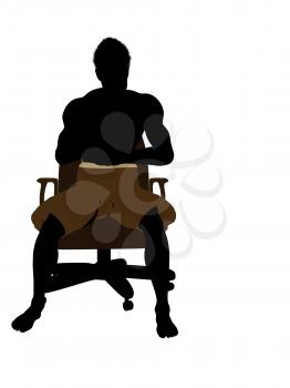 Royalty Free Clipart Image of a Boy in Trunks Sitting on a Chair
