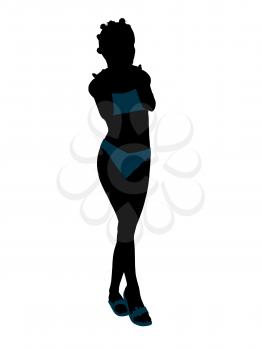 Royalty Free Clipart Image of a Girl in a Blue Bikini