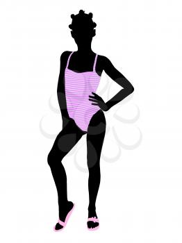 Royalty Free Clipart Image of a Girl in a Pink Swimsuit