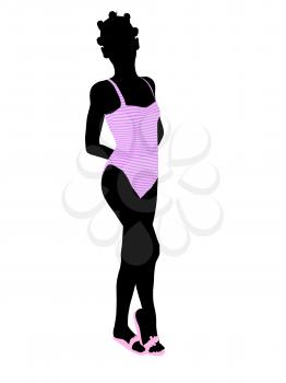 Royalty Free Clipart Image of a Girl in a Pink Swimsuit