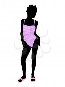Royalty Free Clipart Image of a Girl in a Pink Bathing Suit