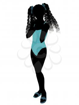 Royalty Free Clipart Image of a Girl in a Turquoise Swimsuit
