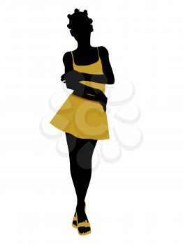 Royalty Free Clipart Image of a Girl in a Yellow Dress