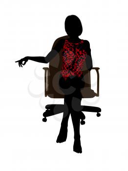 Female in a swimsuit sitting on an office chair illustration silhouette on a white background
