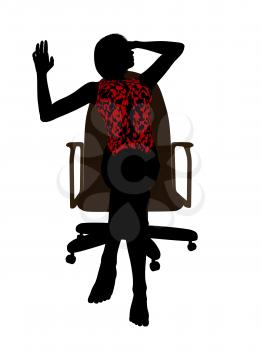 Female in a swimsuit sitting on an office chair illustration silhouette on a white background