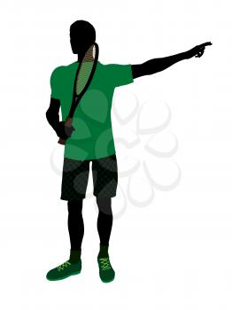 Royalty Free Clipart Image of a Man Holding a Tennis Racket