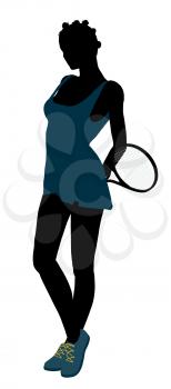 Royalty Free Clipart Image of a Girl With a Tennis Racket