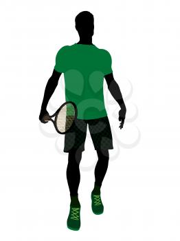 Royalty Free Clipart Image of a Man Holding a Tennis Racket