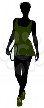 Royalty Free Clipart Image of a Woman With a Tennis Racket
