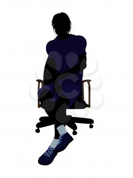 Male tennis player sitting in a chair art illustration silhouette on a white background