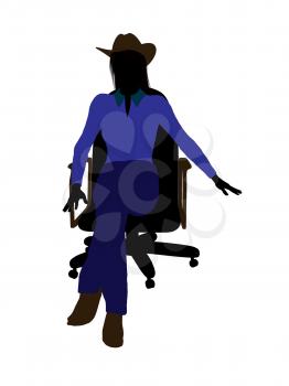 Royalty Free Clipart Image of a Cowgirl Sitting on a Chair
